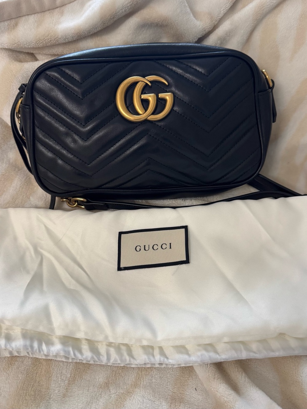 Gucci Black Chevron Leather Crossbody with Gold GG